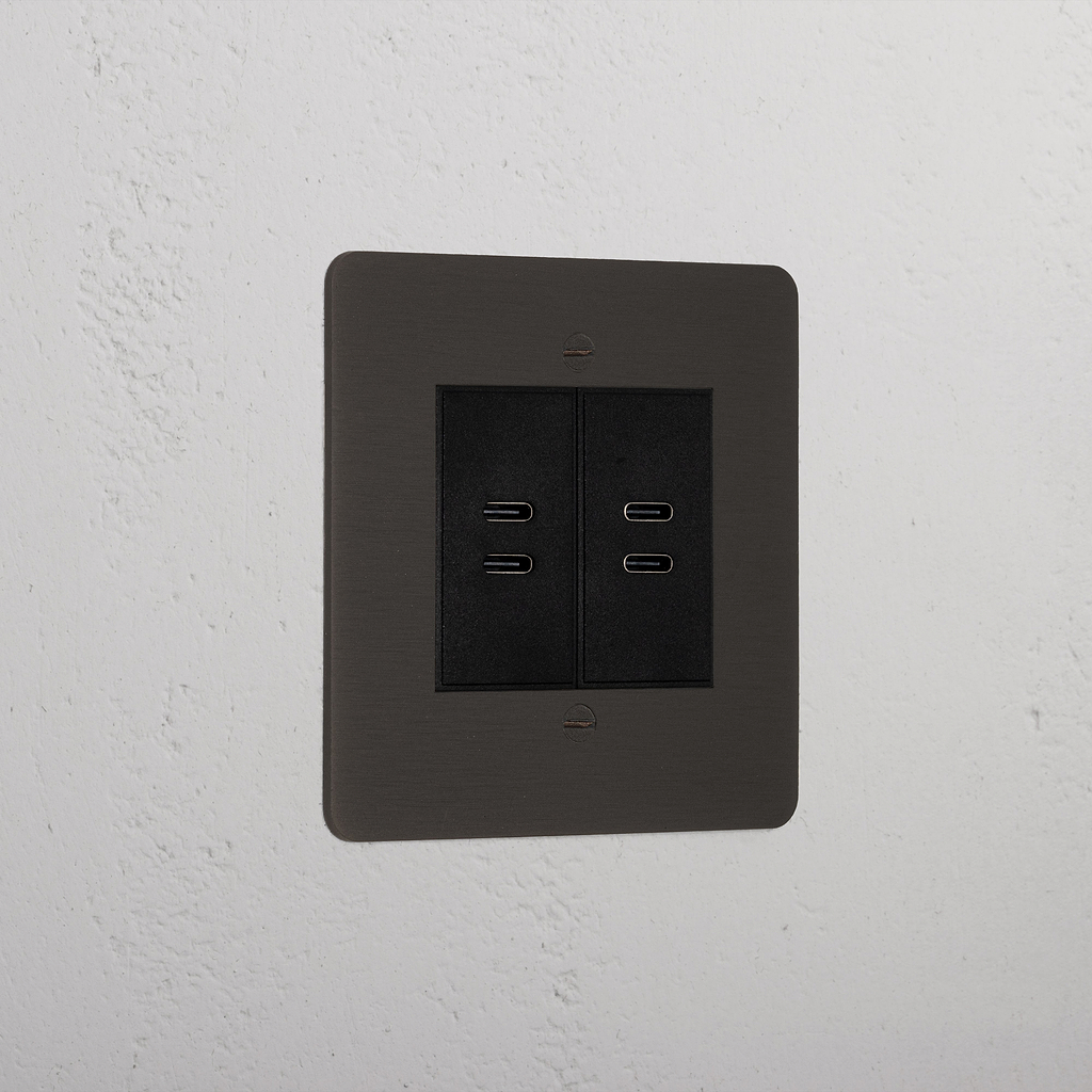Bronze Modern 2x Usb C+C Socket Black