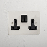 Premium Polished Nickel Double Socket Uk Black