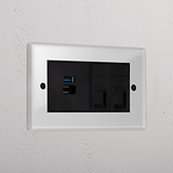 Clear 2x Cat6 And Usb A+C Fast Charge Designer Socket Black