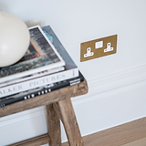 Double Socket UK - Antique Brass White