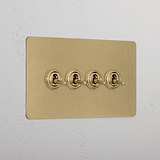 Premium Antique Brass 4 Gang 2 Way Toggle Light Switch
