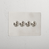 Designer Polished Nickel 4 Gang 2 Way Toggle Light Switch