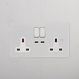 Double Socket with USB-C Fast Charge - Paintable White