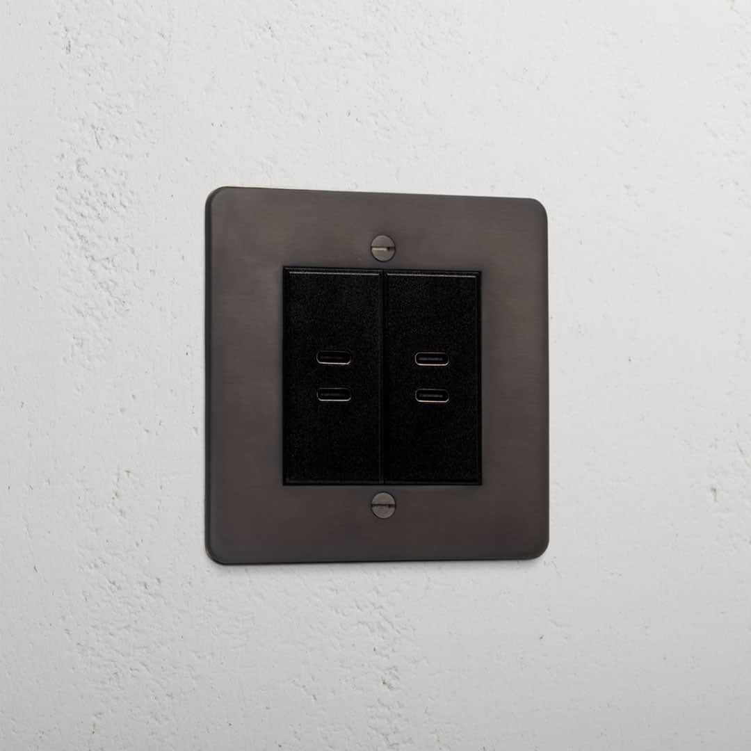 Bronze Modern 2x Usb C+C Socket Black