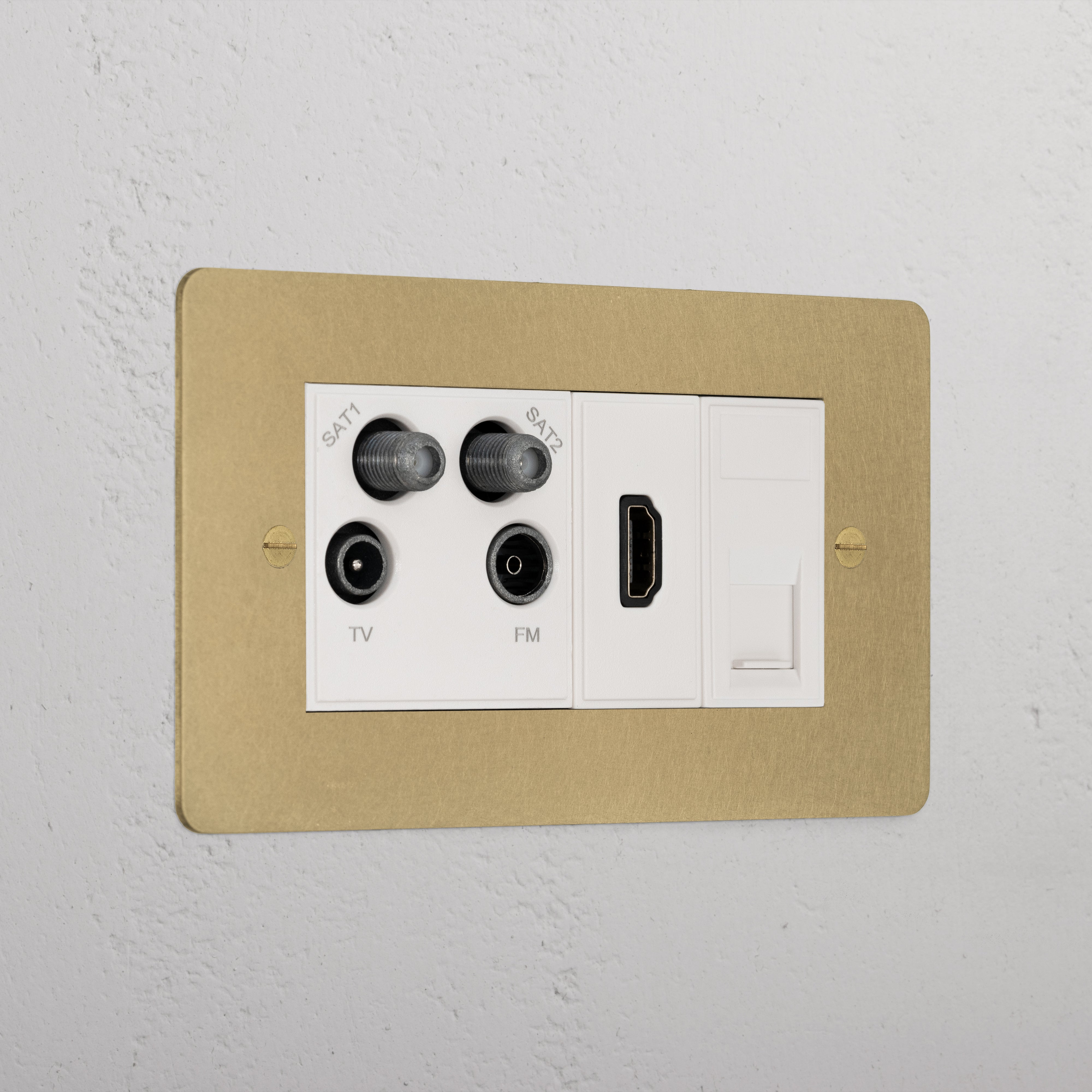 Elegant Antique Brass Tv Aerial And Hdmi And Cat6 Socket White