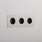 Triple 3x Schuko Module - Polished Nickel Black