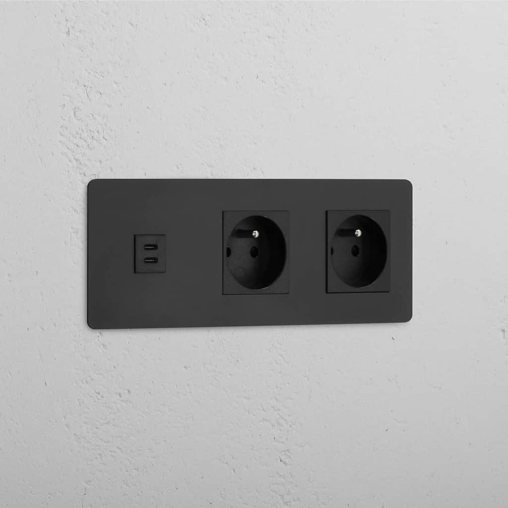 Schnelles Aufladen – USB-C-Anschluss (30 W) 1x + französischer Steckdoseneinsatz (Typ E) 2x in Dreifachrahmen – Überlegenes Stromversorgungszubehör