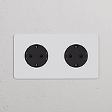 Einfachrahmen mit 2x Schuko Typ F runder Steckdoseneinsatz – Lackierbar + Schwarz
