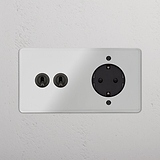 Kipphebel 2x & SchuKo-Modul in Zweifachrahmen rund – Durchsichtig Bronze + Schwarz 