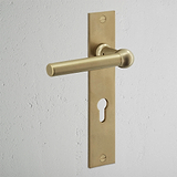 Harper gefederter Türgriff langes Schild + Euro-Schloss – Antikes Messing 