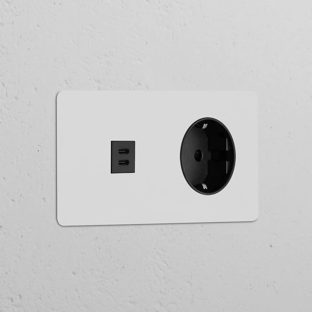 Zweifachrahmen mit Schuko Typ F runder Steckdoseneinsatz – Lackierbar + Schwarz
