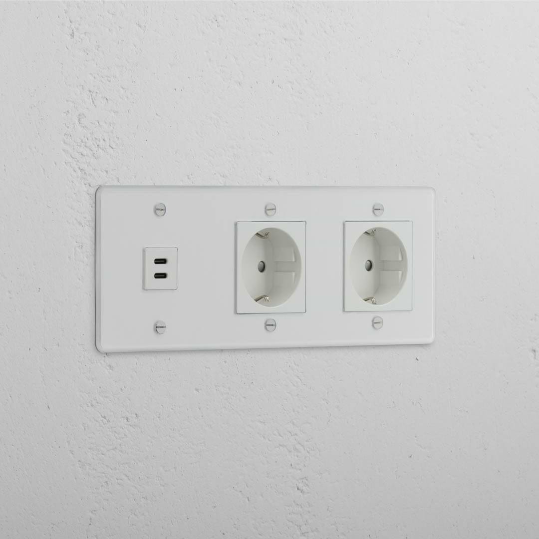Dreifach-USB-30-W- und Zwei-Port-Schuko-Modul – Durchsichtig + Weiß – Stromversorgungslösung mit hoher Kapazität