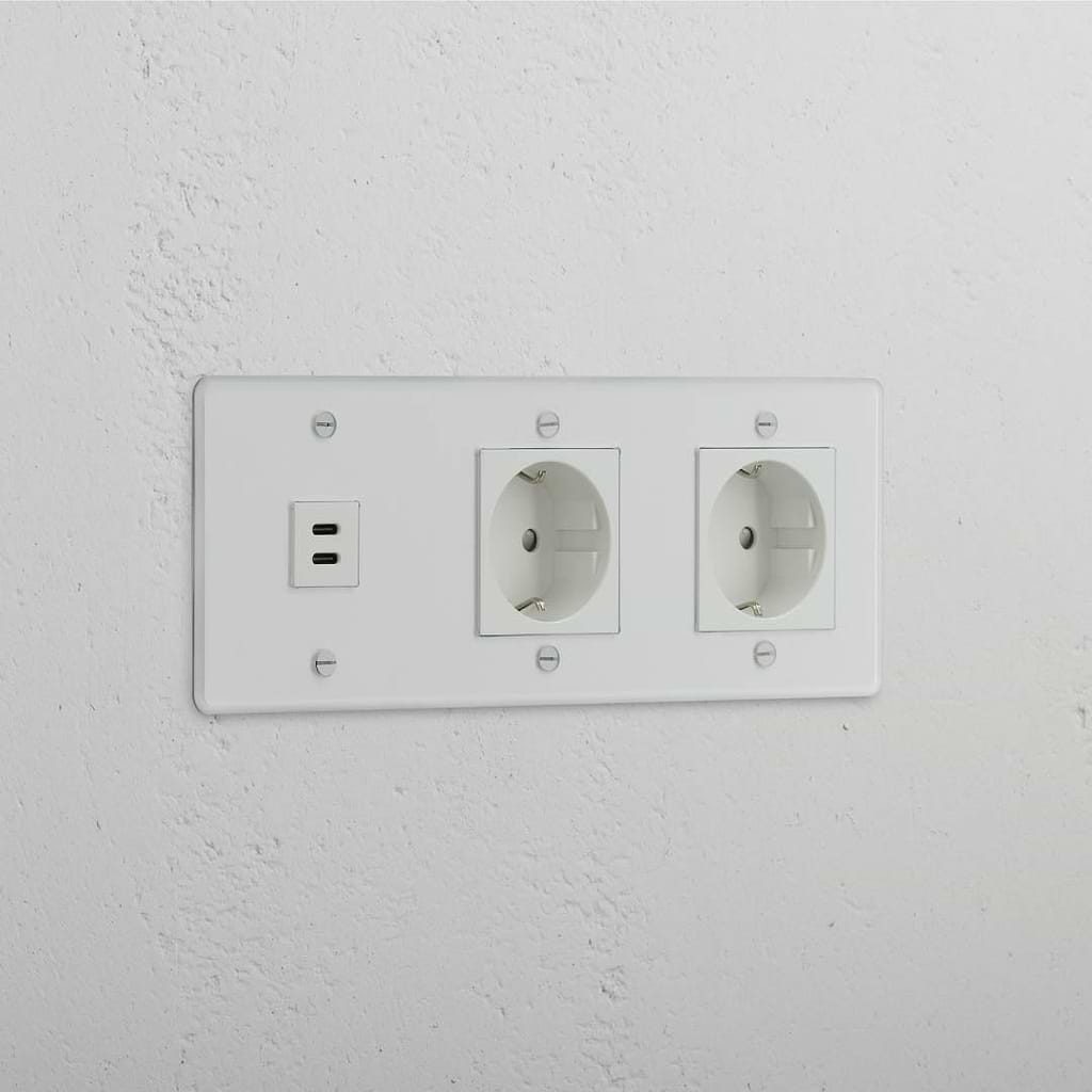 Dreifach-USB-30-W- und Zwei-Port-Schuko-Modul – Durchsichtig + Weiß – Stromversorgungslösung mit hoher Kapazität