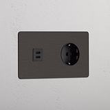 Double USB 30W & Schuko Module - Bronze Black