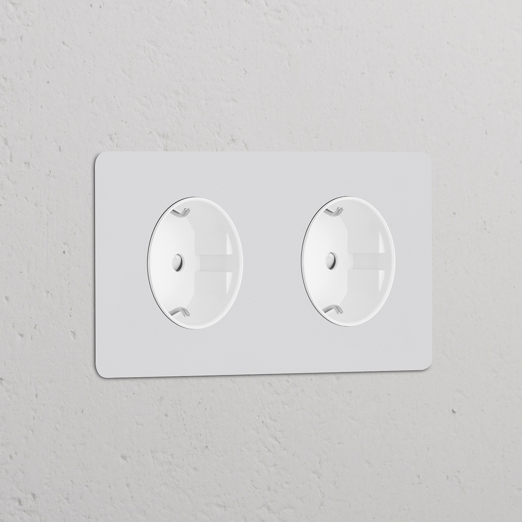 Zweifachrahmen mit 2x Schuko Typ F runder Steckdoseneinsatz – Lackierbar + Weiß