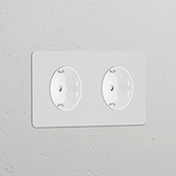 Zweifachrahmen mit 2x Schuko Typ F runder Steckdoseneinsatz – Lackierbar + Weiß