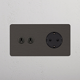 Kipphebel 2x & SchuKo-Modul 1x in Zweifachrahmen rund – Bronze + Schwarz 