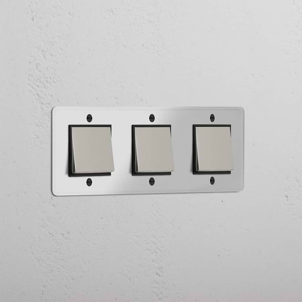 Dreifachrahmen mit Wippen – Durchsichtig + Poliertes Nickel + Schwarz – Umfassendes Lichtsteuerungstool