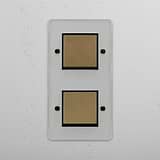 Durchsichtig + Antikes Messing + Schwarz – vertikaler Doppel-Wippschalter – effizientes Lichtmanagement – auf weißem Hintergrund