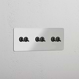 Dreifachrahmen mit 5 Kipphebeln – Durchsichtig + Bronze – Funktionales Lichtschaltsystem