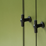 2X Bronze Harper T-Bar Furniture Handle on Green Cupboard