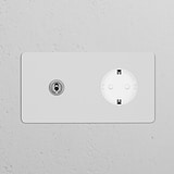 Zweifachrahmen mit Kipphebelschalter + Schuko Typ F runder Steckdoseneinsatz – Lackierbar + Poliertes Nickel + Weiß