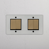Eleganter Doppel-Wippschalter mit 4 Positionen– Antikes Messing + Schwarz + Transparent – auf weißem Hintergrund