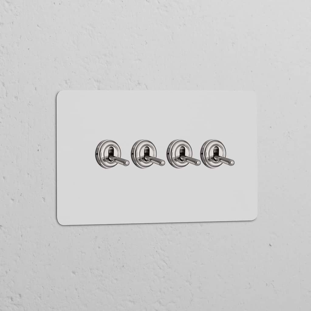 Zweifachrahmen mit 4x Kipphebelschalter – Lackierbar + Poliertes Nickel