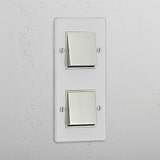 Vertikaler Doppel-Wippschalter – Durchsichtig + Poliertes Nickel + Weiß – effiziente Lichtlösung