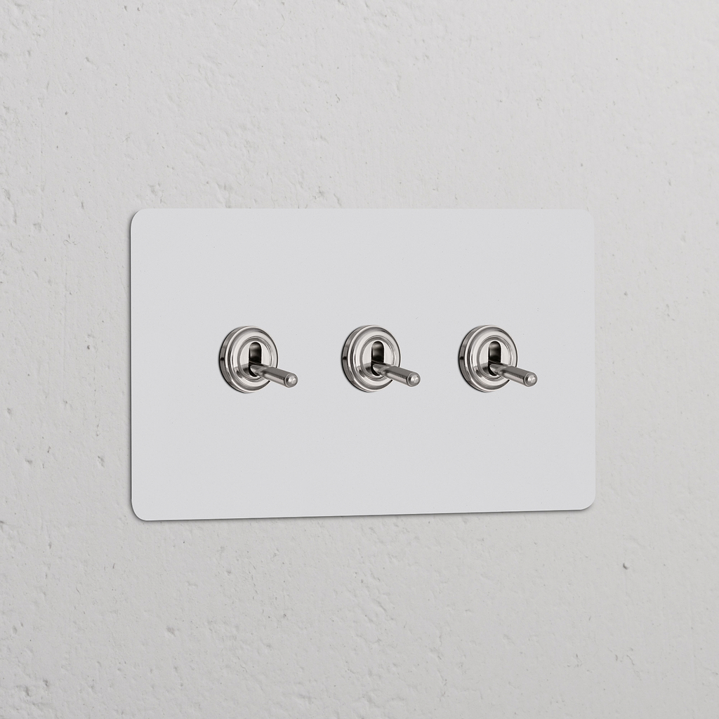 Zweifachrahmen mit 3x Kipphebelschalter – Lackierbar + Poliertes Nickel