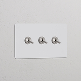 Zweifachrahmen mit 3x Kipphebelschalter – Lackierbar + Poliertes Nickel