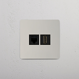 Netzwerk- und High-Definition-Videozubehör – auf weißem Hintergrund: Nickel und Schwarz – RJ45- und HDMI-Modul