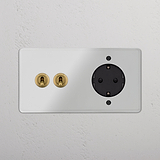 Kipphebel 2x & SchuKo-Modul in Zweifachrahmen rund – Durchsichtig Antikes Messing + Schwarz  