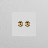 Einfachrahmen mit 2x Kipphebelschalter - Lackierbar + Antikes Messing