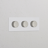 Dreifachrahmen mit 3x Dimmschalter – Lackierbar + Poliertes Nickel