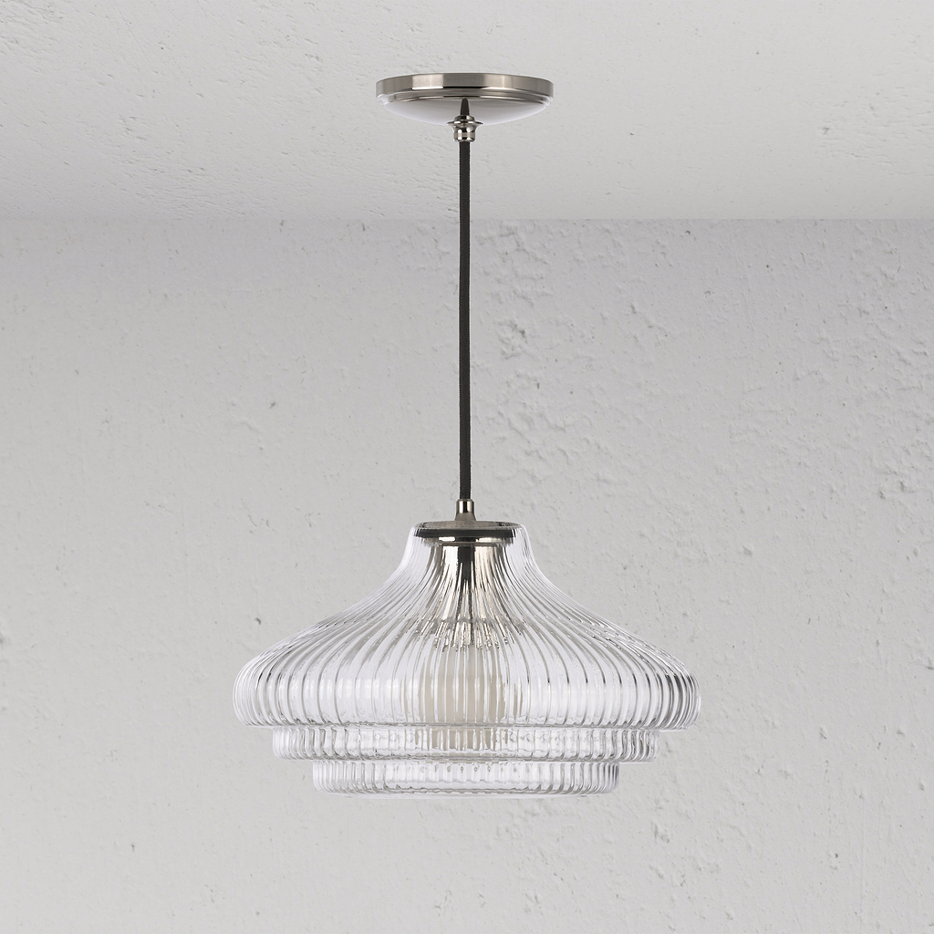 Brookfield hängende Medium-Deckenleuchte geriffeltes Glas – Poliertes Nickel