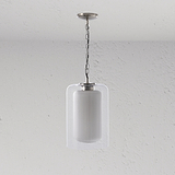 Hängende Pendelleuchte mit geripptem Glasschirm, passend zum modernen Dekor.