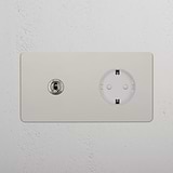 Kipphebel & SchuKo-Modul in Zweifachrahmen rund – Poliertes Nickel + Weiß 