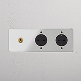 Kipphebel & SchuKo-Modul 2x in Dreifachrahmen rund – Durchsichtig Antikes Messing + Schwarz 