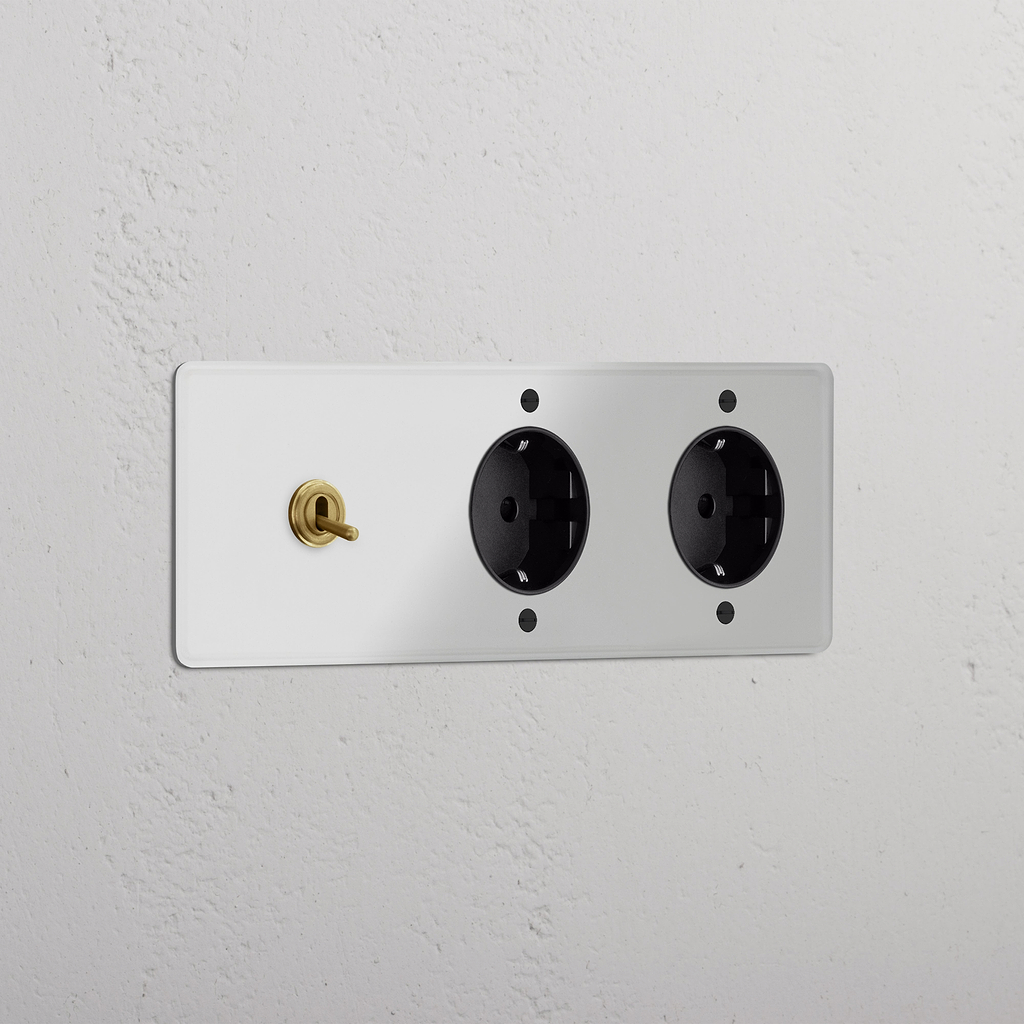Kipphebel & SchuKo-Modul 2x in Dreifachrahmen rund – Durchsichtig Antikes Messing + Schwarz 