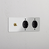 Kipphebel & SchuKo-Modul 2x in Dreifachrahmen rund – Durchsichtig Antikes Messing + Schwarz 