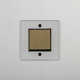 Schwarzer Wippschalter – Durchsichtig + Antikes Messing – stilvolles Lichtaccessoire – auf weißem Hintergrund