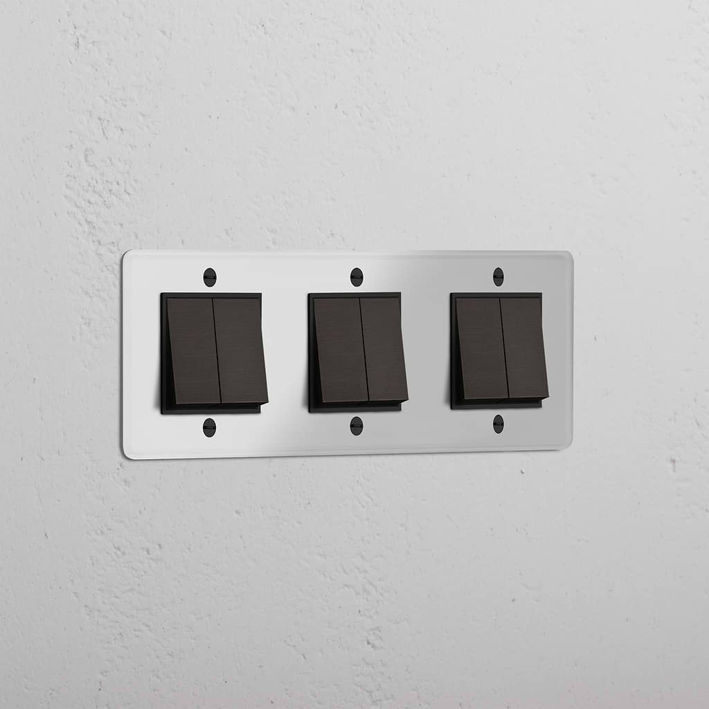 Schalter mit 6 Wippen Dreifachrahmen – Durchsichtig + Bronze + Schwarz – moderne Lichtsteuerungslösung