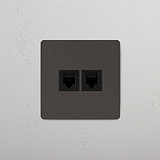 Effizientes RJ45-Modul – Bronze + Schwarz – mit zwei Anschlüssen – auf weißem Hintergrund
