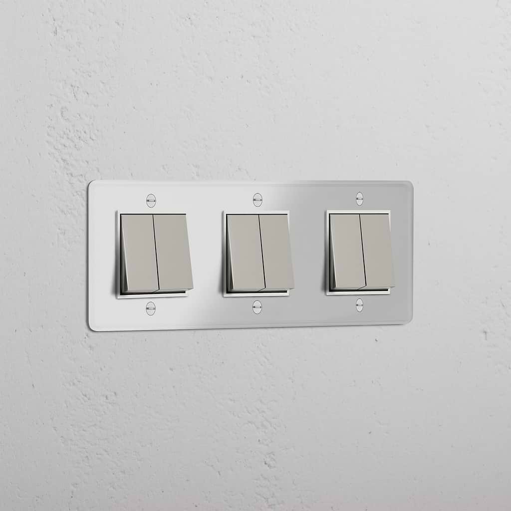 Dreifachrahmen mit Wippen mit sechs Funktionen – Poliertes Nickel + Weiß + Transparent – Umfassende Lichtsteuerungslösung