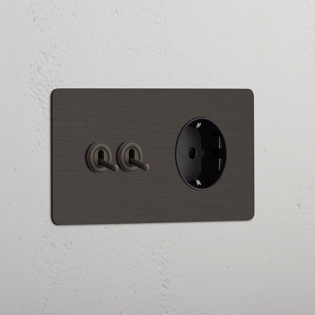 Kipphebel 2x & SchuKo-Modul 1x in Zweifachrahmen rund – Bronze + Schwarz 