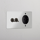 Kipphebel 2x & SchuKo-Modul in Zweifachrahmen rund – Durchsichtig Bronze + Schwarz 