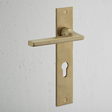 Clayton gefederter Türgriff langes Schild + Euro-Schloss – Antikes Messing  
