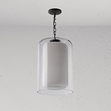 Hängende zylindrische Pendelleuchte mit Glas und weißer strukturierter Innenseite, genannt „Nan“.