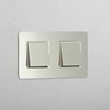 Doppellichtschalter: Poliertes Nickel + Weiß – Doppel-2x-Wippschalter
